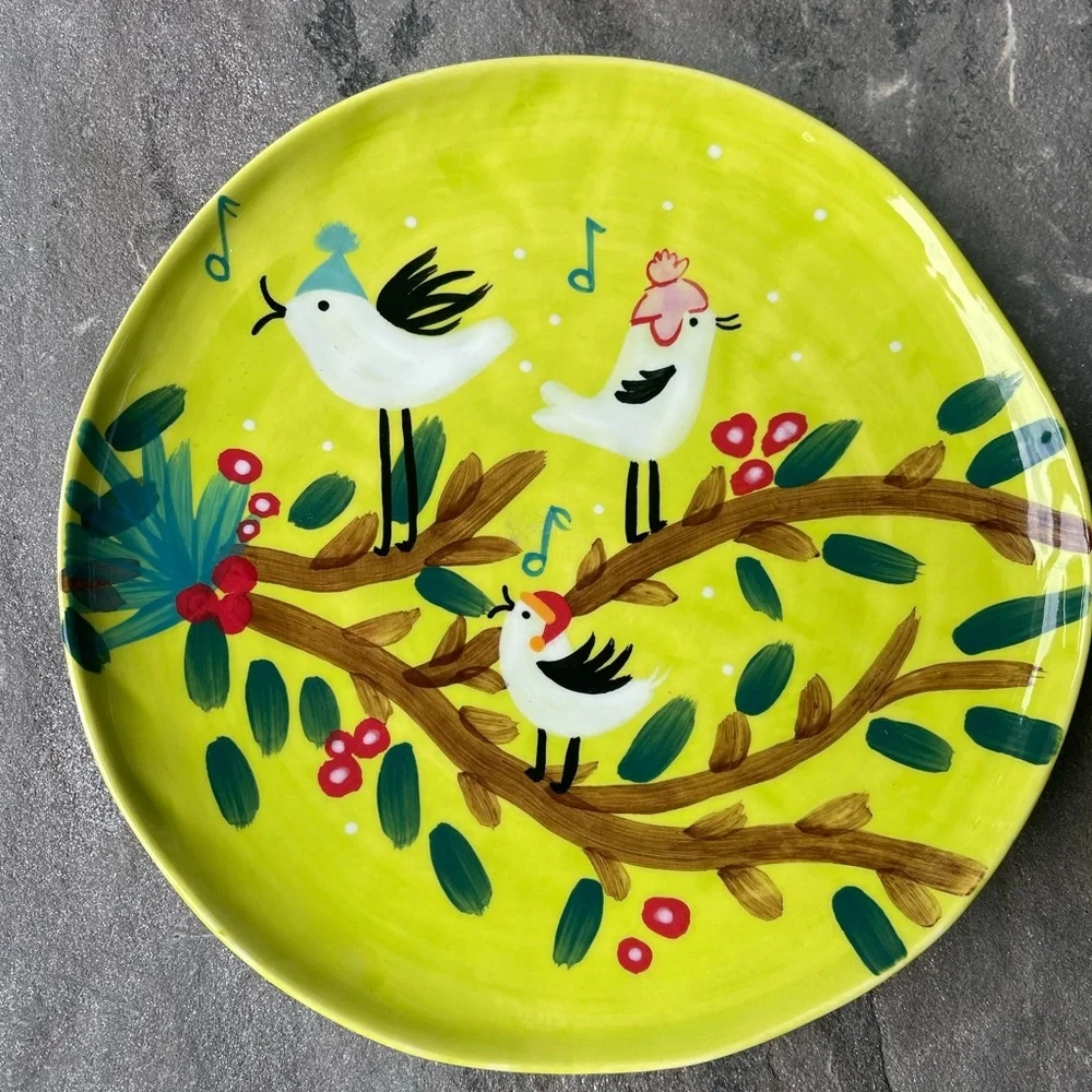 Anthropologie Scenic Woodland Forest Birds Stoneware Dessert Plate